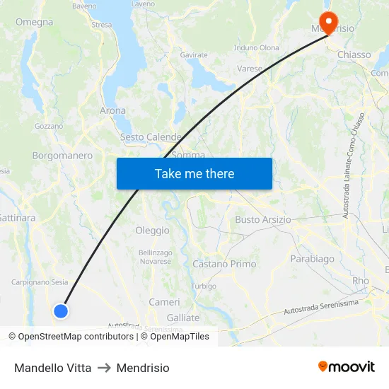 Mandello Vitta to Mendrisio map