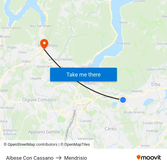 Albese con Cassano to Mendrisio map