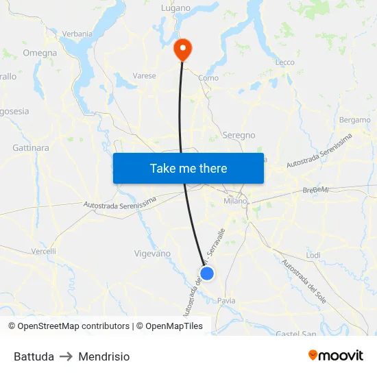 Battuda to Mendrisio map