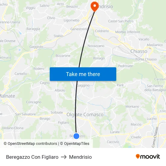 Beregazzo con Figliaro to Mendrisio map
