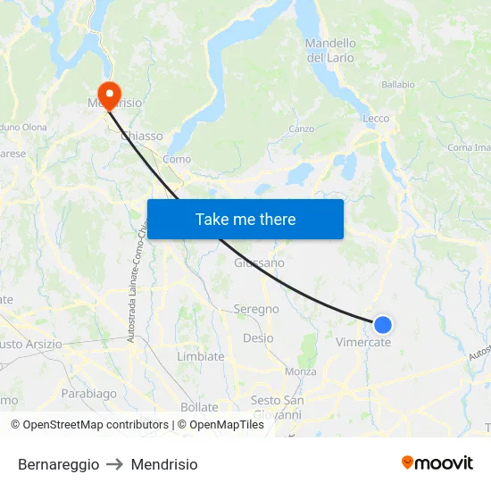 Bernareggio to Mendrisio map