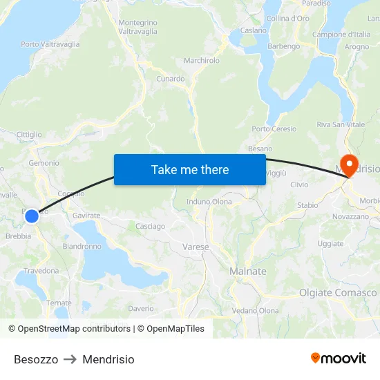 Besozzo to Mendrisio map
