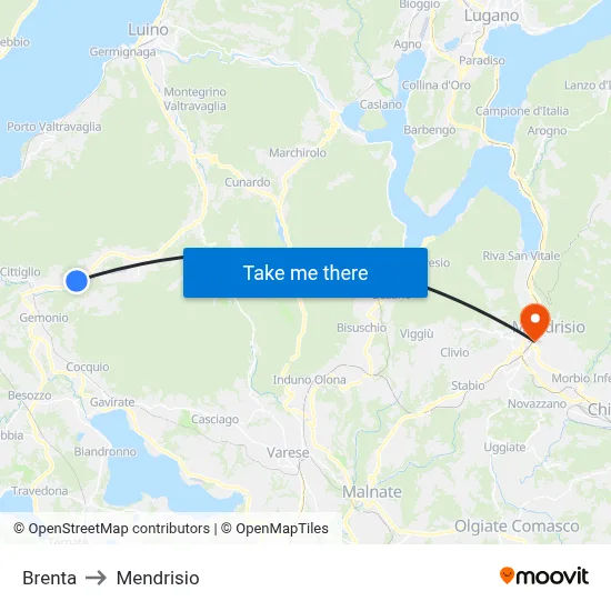 Brenta to Mendrisio map