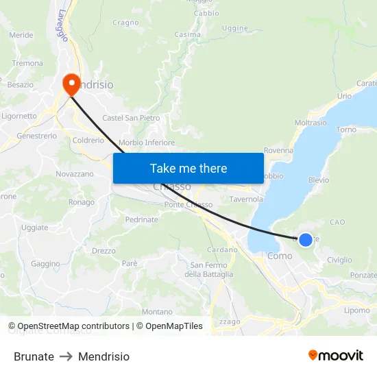 Brunate to Mendrisio map
