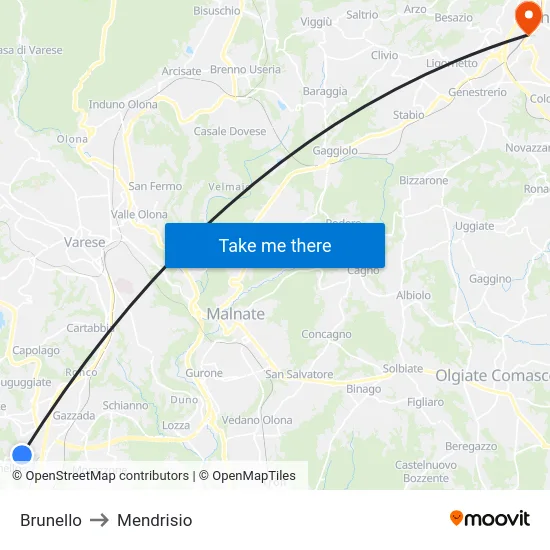 Brunello to Mendrisio map