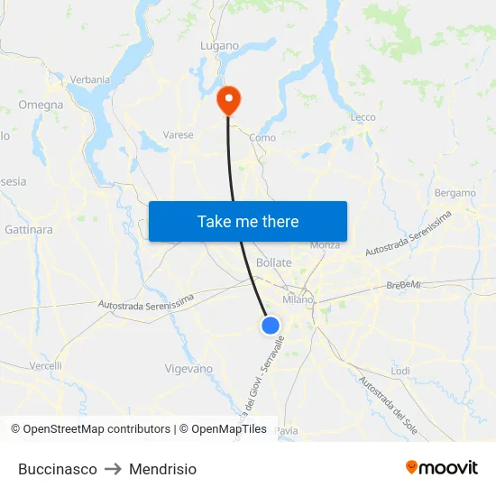 Buccinasco to Mendrisio map