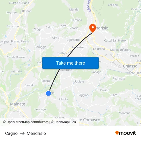 Cagno to Mendrisio map