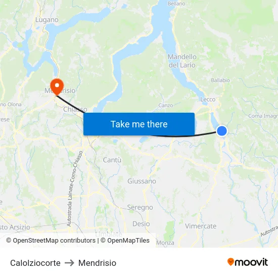 Calolziocorte to Mendrisio map