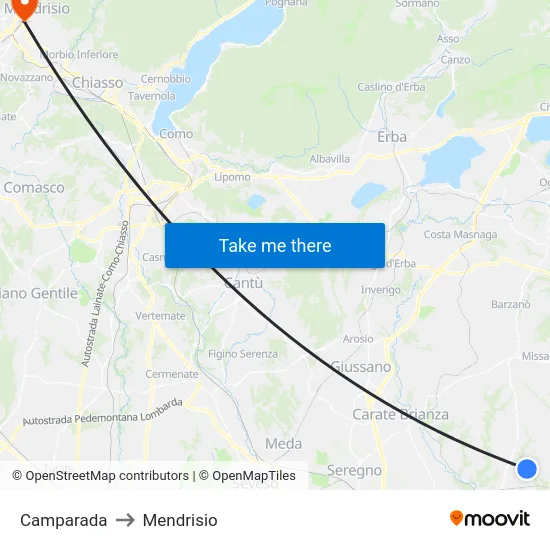 Camparada to Mendrisio map