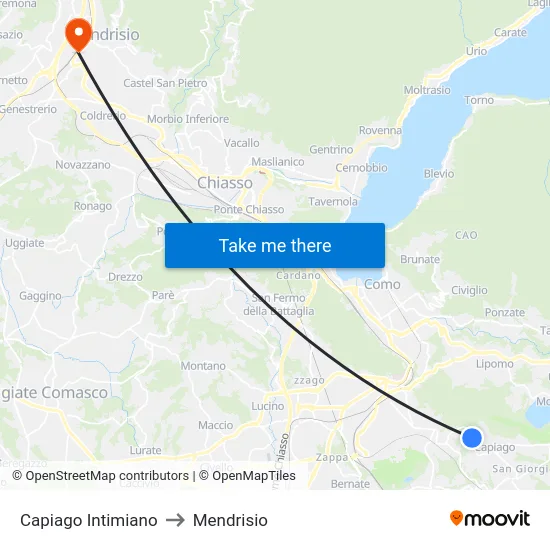 Capiago Intimiano to Mendrisio map