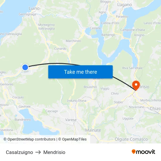 Casalzuigno to Mendrisio map