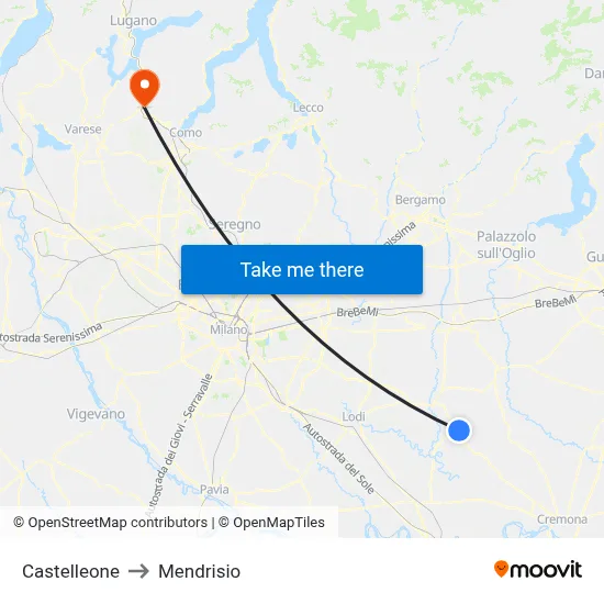 Castelleone to Mendrisio map