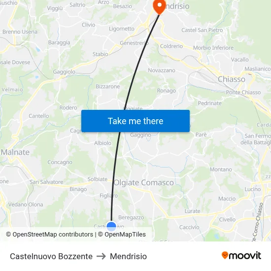 Castelnuovo Bozzente to Mendrisio map
