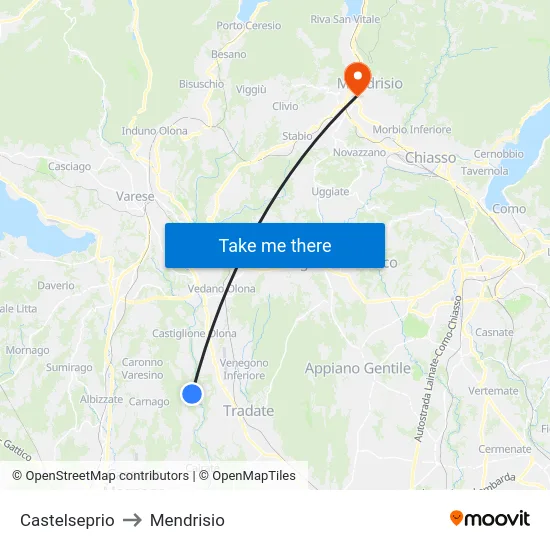 Castelseprio to Mendrisio map