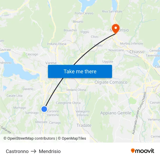 Castronno to Mendrisio map
