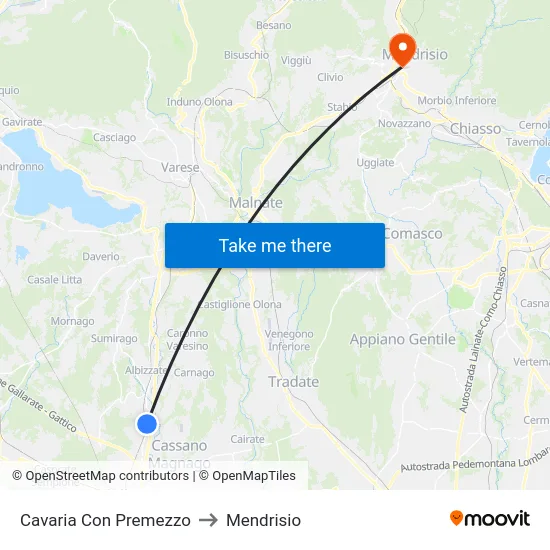 Cavaria con Premezzo to Mendrisio map
