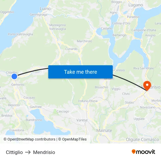 Cittiglio to Mendrisio map