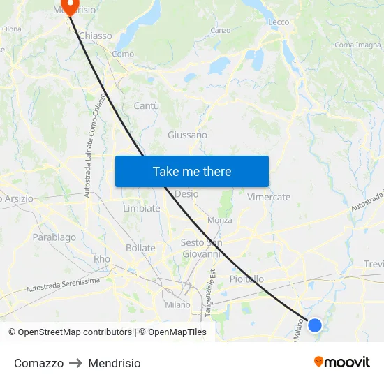 Comazzo to Mendrisio map