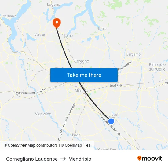 Cornegliano Laudense to Mendrisio map