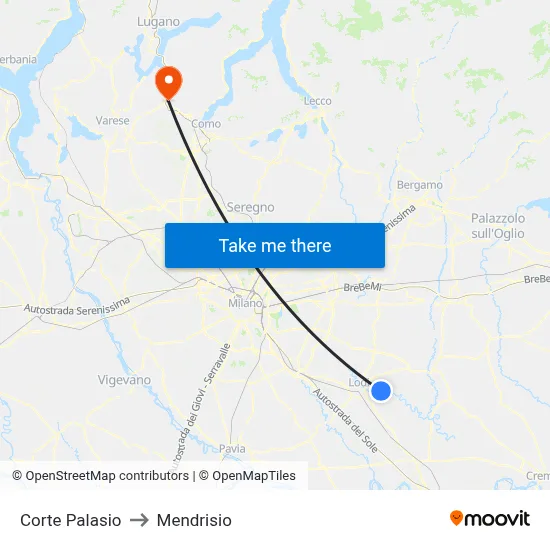 Corte Palasio to Mendrisio map