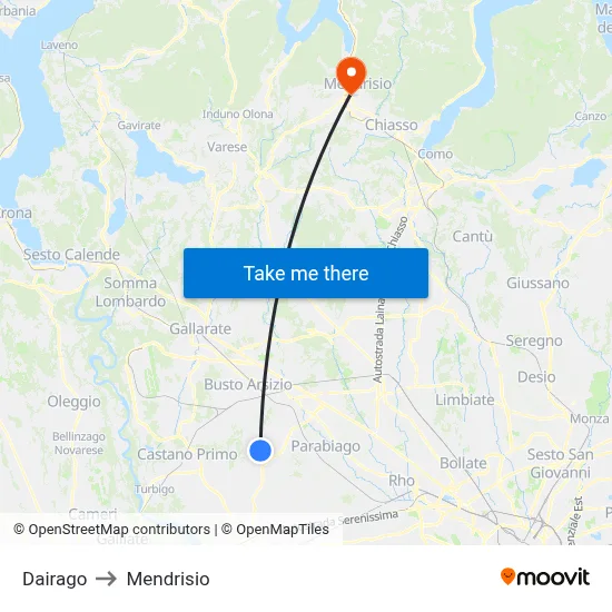 Dairago to Mendrisio map
