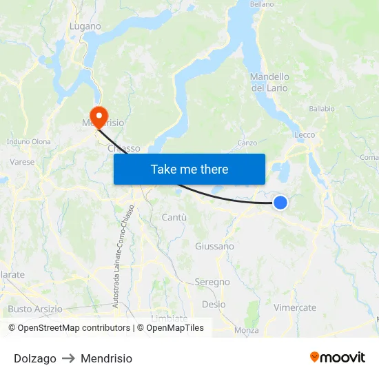 Dolzago to Mendrisio map