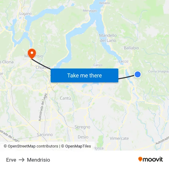 Erve to Mendrisio map