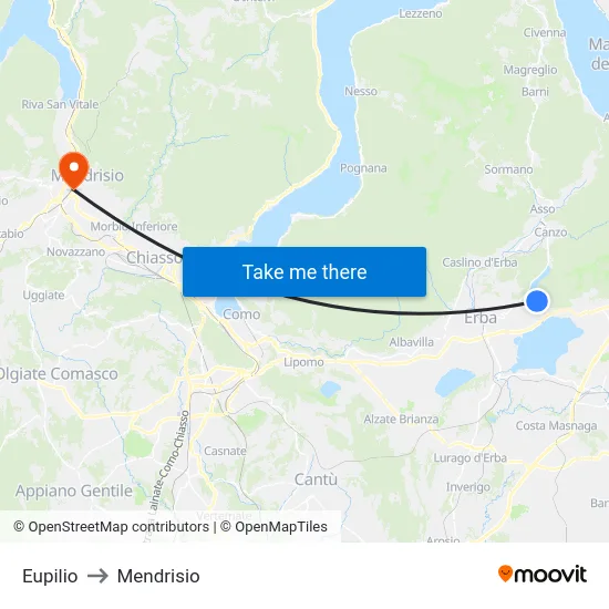 Eupilio to Mendrisio map