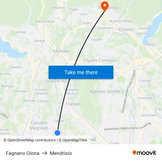Fagnano Olona to Mendrisio map