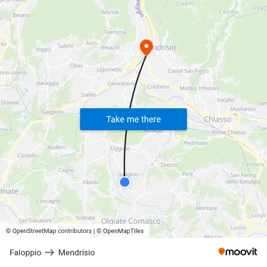 Faloppio to Mendrisio map