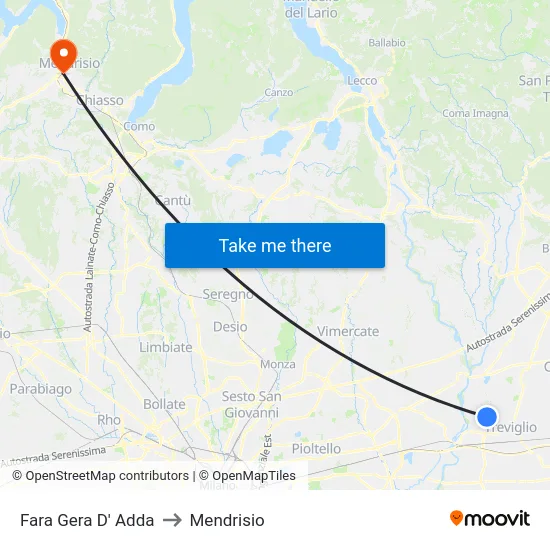Fara Gera D' Adda to Mendrisio map