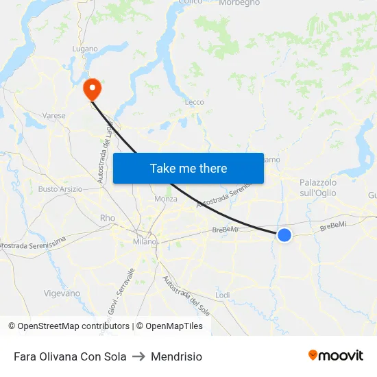 Fara Olivana Con Sola to Mendrisio map