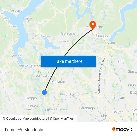 Ferno to Mendrisio map