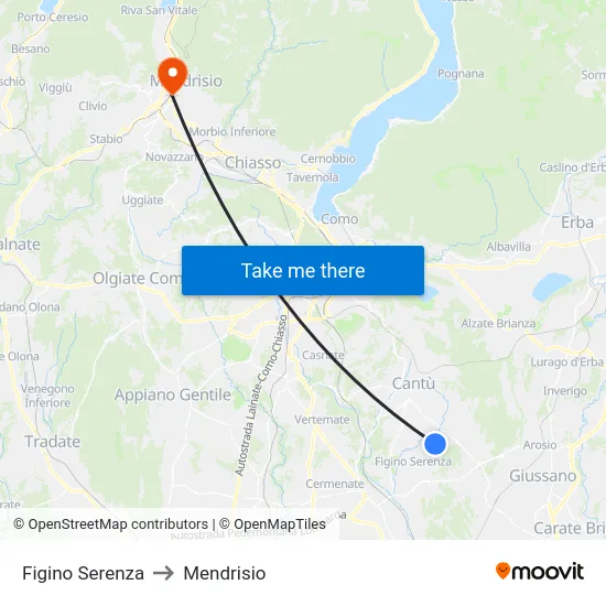 Figino Serenza to Mendrisio map
