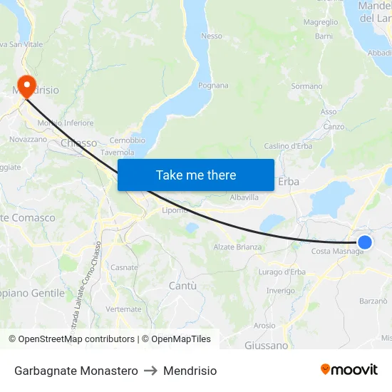 Garbagnate Monastero to Mendrisio map