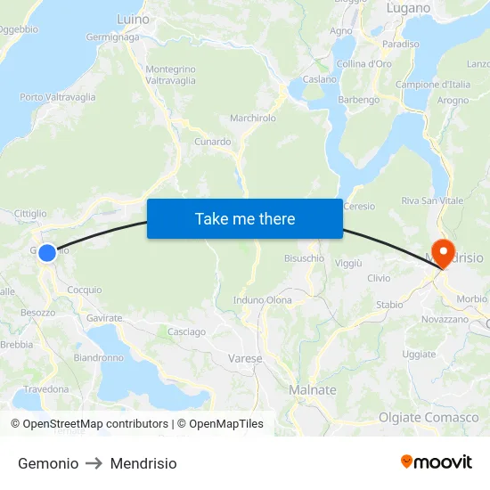 Gemonio to Mendrisio map