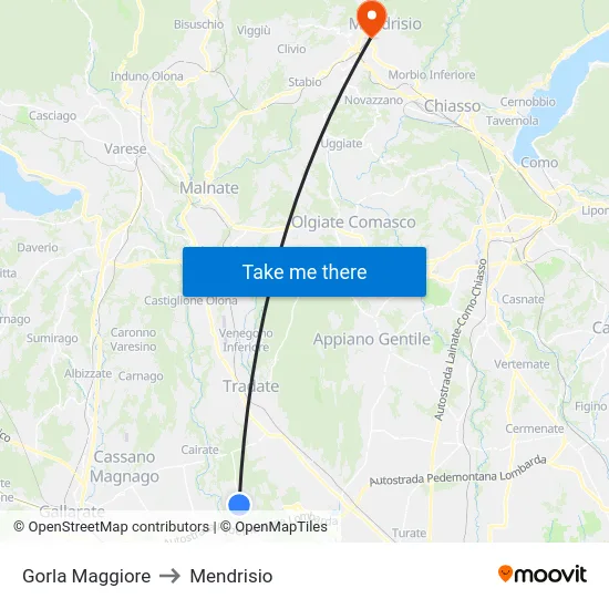 Gorla Maggiore to Mendrisio map
