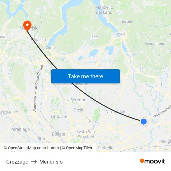 Grezzago to Mendrisio map