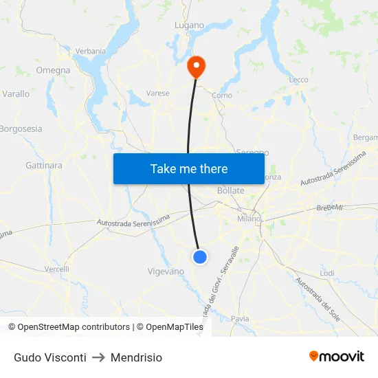 Gudo Visconti to Mendrisio map
