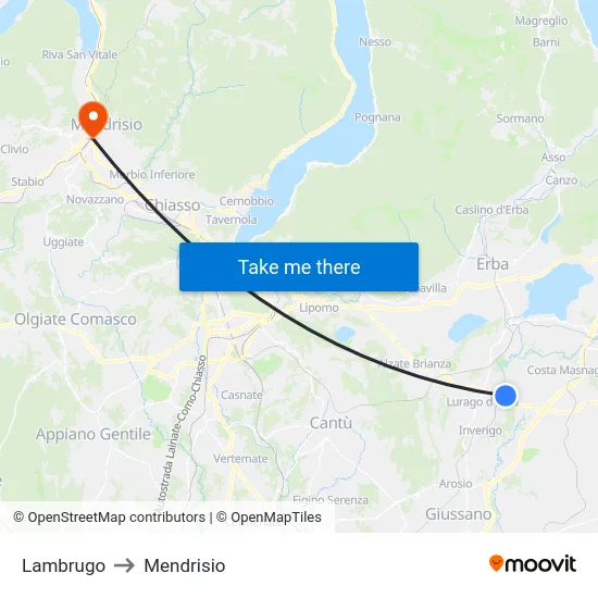 Lambrugo to Mendrisio map