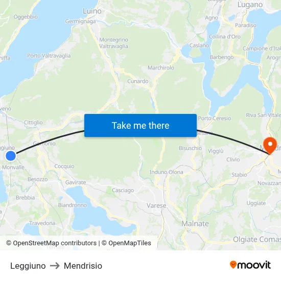 Leggiuno to Mendrisio map