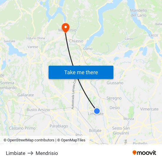 Limbiate to Mendrisio map