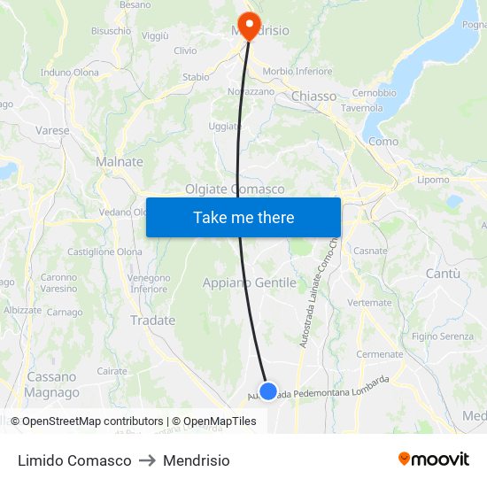 Limido Comasco to Mendrisio map