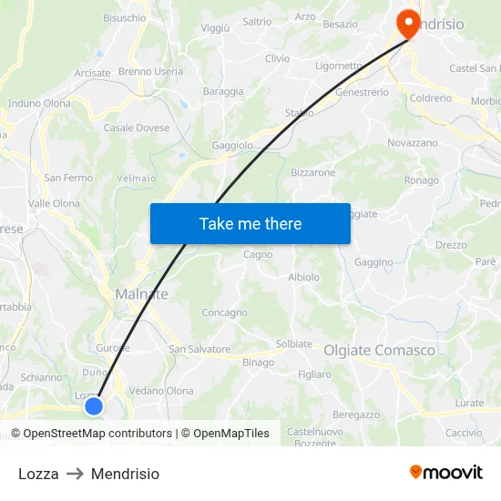 Lozza to Mendrisio map