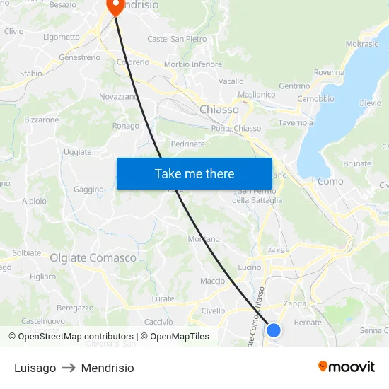 Luisago to Mendrisio map