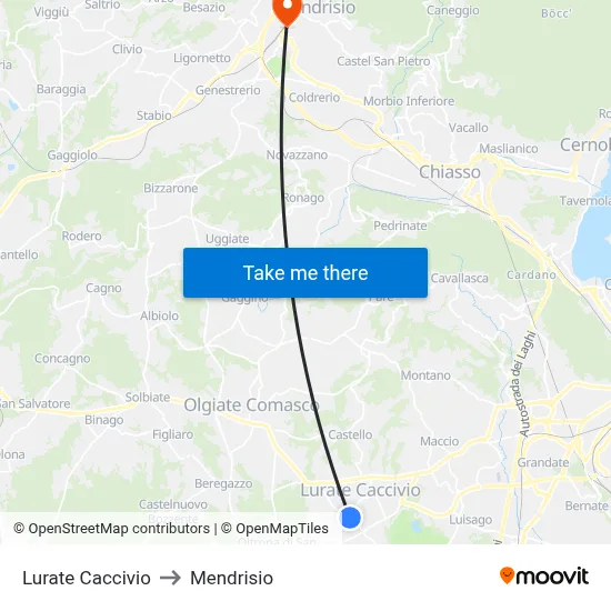 Lurate Caccivio to Mendrisio map