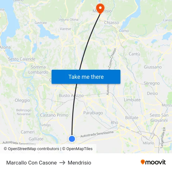 Marcallo con Casone to Mendrisio map