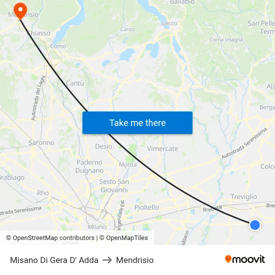 Misano di Gera d'Adda to Mendrisio map
