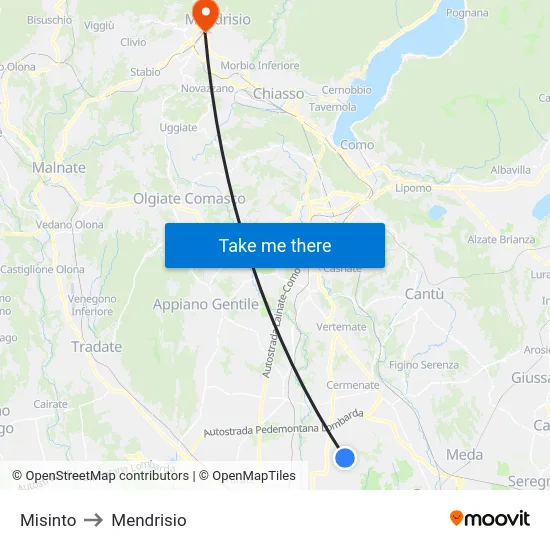Misinto to Mendrisio map