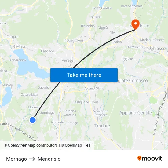 Mornago to Mendrisio map